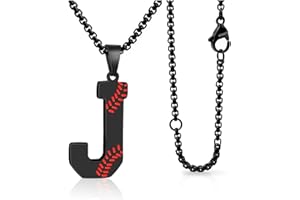LYNNON Baseball Initial Necklace for Boys Men A-Z Letter Necklaces Chain Stainless Steel Pendant with Accessories Sport Charm Baseball Gifts for Team Player Athlete Lover Fans…