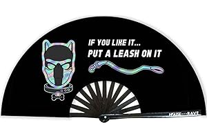 HOUSE OF RAVE Funny Gay Fan - Large UV Glow Rave Fan - Gay Festival Hand Fan - 13 Inch Folding Hand Fan - Pride Fan - Gay Rave Fans