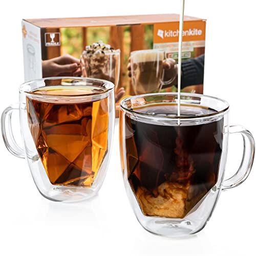 Double Wall Glass Coffee Mugs 16 oz Large Clear Set of 2 Patent