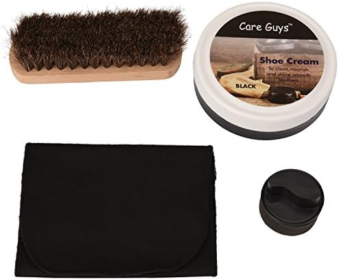Shoe Cream by Care Guys: - Black Shoe Polish - 2.3oz Professional Shoe Polish With A Horse Hair Brush A Shine Sponge &amp; A Polyester Cloth