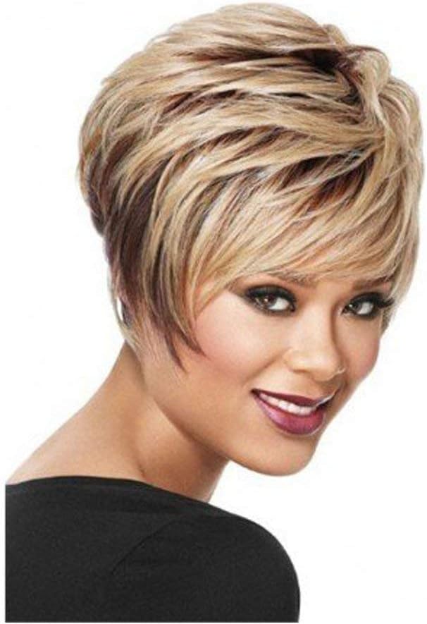 NiceToBuy Synthetic Wigs Blonde Mixed Brown Color Short Fluffy Straight Wigs for Women Bob Wig