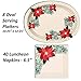 Holiday Poinsettia Dinnerware w/Shiny Gold Trim - 40 Servings - Dinner Plates, Dessert Plates, Napkins, 8 Oval Serving Trays, Gold Plastic Cutlery - for Elegant Christmas Parties