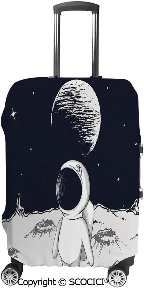 SCOCICI Cute Astronaut Walking on the Moon Space Stars Children Cartoon Hand Drawn Art Suitcase Cover Protective Luggage Cover Customized Fits 19-32 Inch