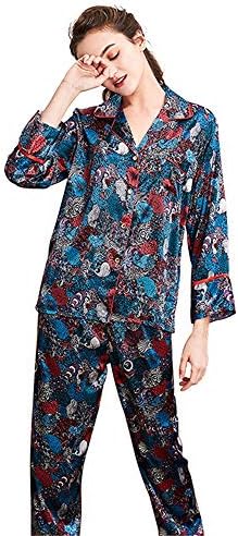 DEPRQ Ladies Pyjamas Women Loungewear Pajamas Satin Ladies Set Long Sleeve  Sleepwear Two Piece Set Pajamas Top and Trousers Perfect Present for Women  (Color : Multi-Colored, Size : XL) Clothing, Shoes u0026