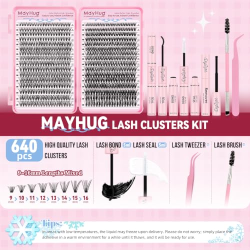 MAYHUG Cluster Lashes Kit,640PCS Natural Wispy Lash Clusters,30D 40D 9-16mm | 640PCS Natural & Wispy Lash Clusters Kit for soft, fluffy and everyday lash styles.
