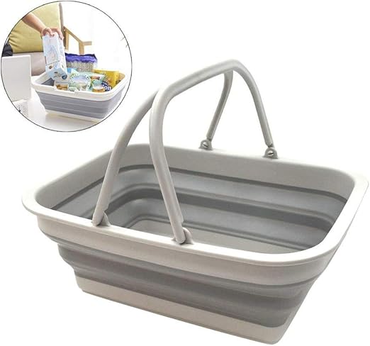 Collapsible Silicone Laundry Basket Large Folding Pop Up Laundry Basket With Handle Space Saving Storage Container Organizer For Kids Toys Or College Dorm Rooms Laundry Hamper Grey And White