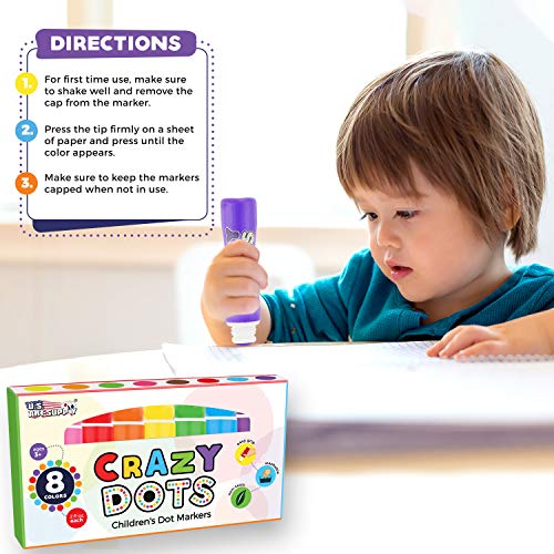 U.S. Art Supply 8 Color Crazy Dots Markers Children's Washable Easy