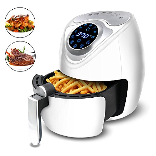 Yakuin Air Fryer Multi-function Electric Air Fryer with Digital Touch Screen Control, Non-Stick Oilless Fryer with Temperature and Time Settings, 7 Cooking Presets, 2.8Qt 1300W, White