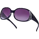 LVIOE Polarized Sunglasses for Women, Rhinestone Wrap Around Sunglasses with UV Protection Lens LS008