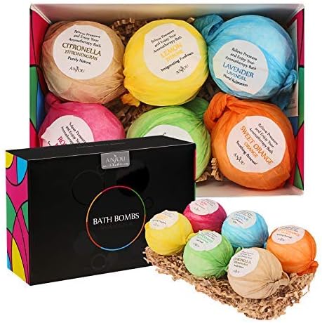 Bath Bombs Gift Set Anjou Colorless 6 x 3.5 oz Fizzies Spa Kit, Idea for Bubble Bath, Moisturizing with Organic Natural Essential Oils, Jojoba Oil, Shea Butter, for Christmas, Women, Kids, Moms