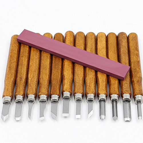 TOOLTOO Wood Carving Knife Chisel Tools Kit – SK2 Carbon Steel Set With Red Oilstone and Storage Bag For Starter Professional, 12 PCS Pack