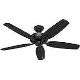 Hunter 52 inch Indoor Ceiling Fan No Light with Pull Chain - Black Ceiling Fan without Light, Standard Mount, 5 Blades, For B