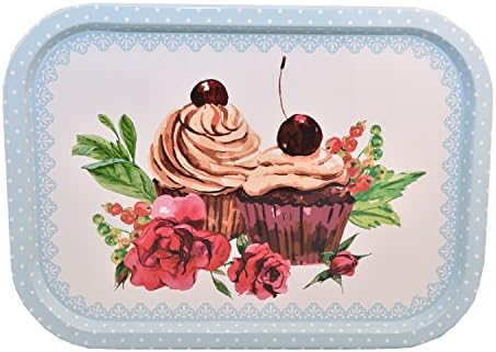 Blue Polka dot Border (White Background) - Cheery on Cake and Flower Metal Tray