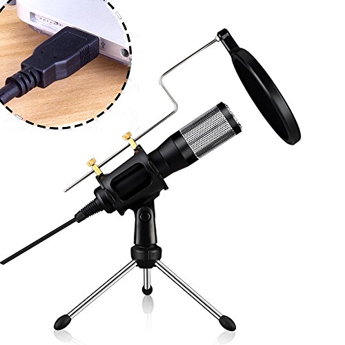 QIBOX K90 USB Condenser Microphone with Pop Filter & Stand, Plug & Play Home Studio Microphones for PC Laptop, Smule, YouTube, Google Voice Search, Podcasting, Games (Windows / Mac)