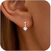 SUYACS Star Drop Dangle Earrings for Women 925 Sterling Silver Posts Starburst Stud Earring with Cubic Zirconia Celestial Hypoallergenic Dangling Earring Jewelry Christmas Gifts for Mom Daughter