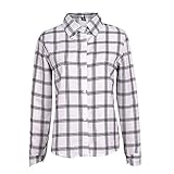 Shouhengda Women Chiffon Lapel V-Neck Blouse Plaid Button Down Tops