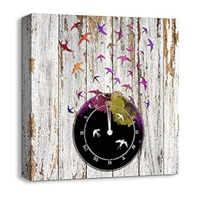 Canvas Wall Art Abstract Cute Clock Painting Artwork for Home Prints Framed - 12x12 inches