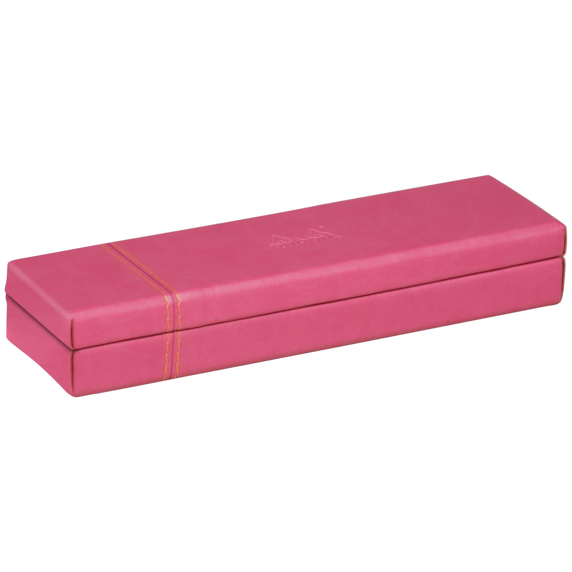 RHODIA 319782C - Raspberry Pencil Case - 21x5.5x3 cm - Orange Saddle Stitching - Faux Leather Exterior - Rhodiarama Home Office Collection - Office Organization & Designer Storage