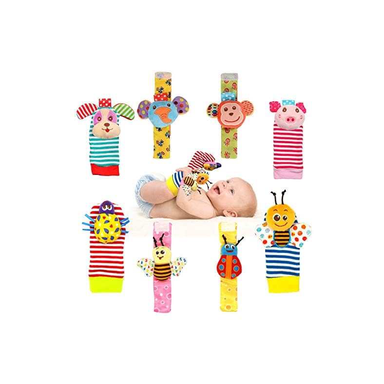 Wrist Rattles Foot Finder Rattle Sock Baby Toy,Rattle Toy,Arm Hand Bracelet Rattle,Feet Leg Ankle Socks,Activity Rattle…