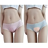 FASXIR Japanese Style Cute Striped Cotton Thong Pouch Bikini Underwear Briefs Cosplay Panties for Women Men Pack of 2