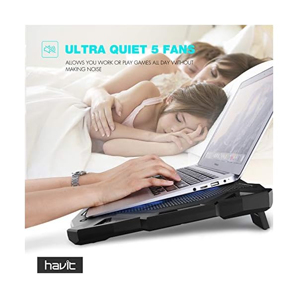 HAVIT-Laptop-Cooling-Fan-Portable-Cooling-Pad-with-5-Quiet-Fans-and-2-USB-Ports-for-Up-to-17-Laptops-F2068-BlackBlue HAVIT Laptop Cooling Fan, Portable Cooling Pad with 5 Quiet Fans and 2 USB Ports, for Up to 17” Laptops, F2068 (Black…
