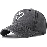 Agturber Women's Vintage Washed Baseball Cap Adjustable Cute Heart Graphic Cotton Dad Hat