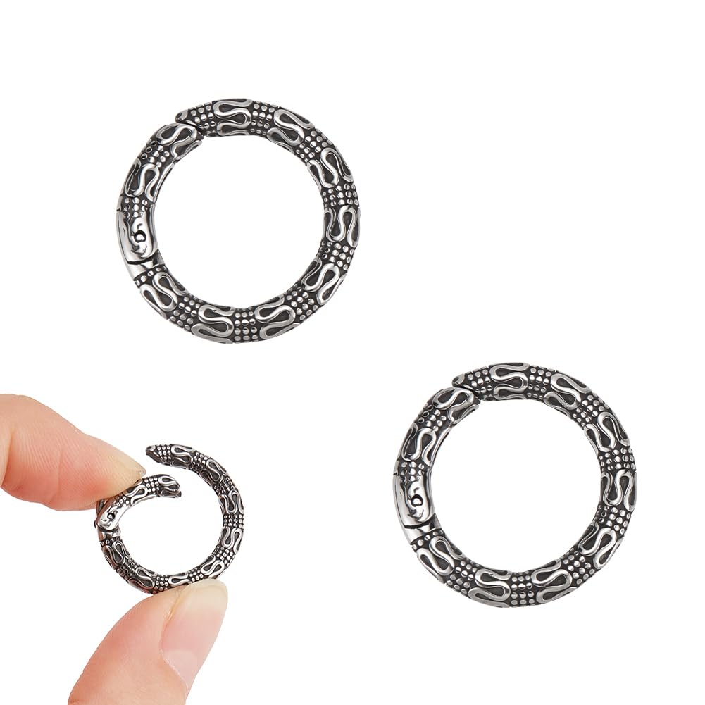 UNICRAFTALE 2pcs 22mm Tibetan Style Spring Gate Rings Antique Silver Stainless Steel Textured Snap Clasps O Ring Clips Snap Hooks Spring Keyring Buckle for Pendant Clasps Bag Purse Key Chains