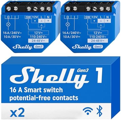 1 Gen3 - WLAN & Matter Smart-Schalter-Relais mit Potentialfreie Kontakte, 1 Kanal 16A, Lichtschalter, Garagentoröffner, Smart Home, Zeitschaltuhr, Alexa, Google, Kein Hub Erforderlich (2 Stück)