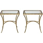 Home Square Metal and Tempered Glass End Table in Gold - Set of 2