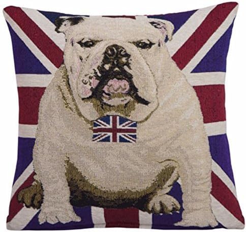 THAFEWKY PILLOWCASE British UK Flag Bulldog Dog Bow Tie Decorative Chenille Cushion Cover,18x18 in