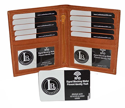 RFID HIPSTER WALLET WITH 2 ID WINDOWS By Leatherboss (Tan)