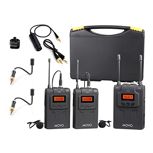 Movo WMIC80 UHF Wireless Lavalier Microphone System with 2 Bodypack Transmitters, Portable Receiver, 2 Lav Mics, and 2 Omnidirectional Gooseneck Microphones for DSLR Cameras & Camcorders