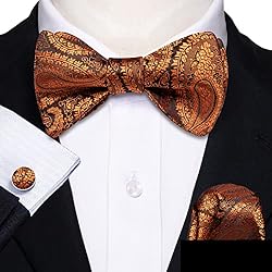 YOHOWA Men Self Tied Bow Tie Orange Black Paisley
