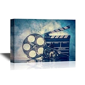 Vintage Filming Equipment Canvas Wall Art - Vintage Projector and The Clapperboard - Gallery Wrap Modern Home Art | Ready to Hang - 12x18 inches
