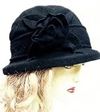 1920s Style (D&Y)100% Wool Winter Cloche Bow Church Trendy Black Hat #007