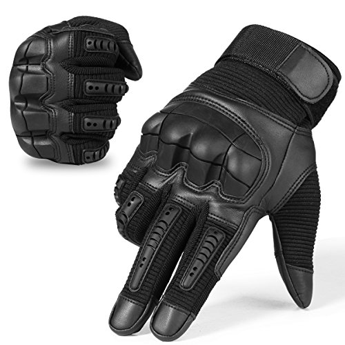 JIUSY Army Military Tactical Touch Screen Rubber Hard Knuckle Full Finger Gloves for Combat Motorcycle Motorbike Hunting Hiking Airsoft Paintball Riding Size Black Samll