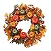 VGIA 22 inch Artificial Fall Wreath Fall Maple Leaves,Pumpkins with Berries for Front Door Fall Harvest Decorations
