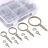 Swpeet 300Pcs Bronze Key Chain Rings Kit, 100Pcs Keychain Rings with Chain and 100Pcs Jump Ring with 100Pcs Screw Eye Pins Bulk for Jewelry Findings Making - 3/5 Inch, 4/5 Inch, 1 Inch, 6/5 Inch