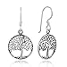 925 Sterling Silver Filigree Tree of Life Round Dangle Earrings