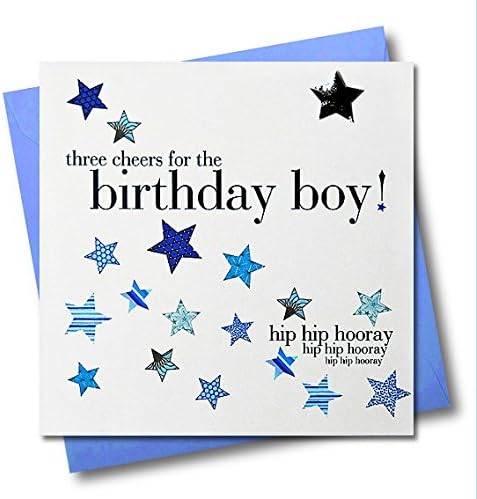 Claire Giles Greeting Cards, Happy Birthday Card, Blue Stars "Birthday Boy" Greeting Card, Embellished with a Padded Star