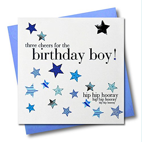 Claire Giles Greeting Cards, Happy Birthday Card, Blue Stars "Birthday Boy" Greeting Card, Embellished with a Padded Star
