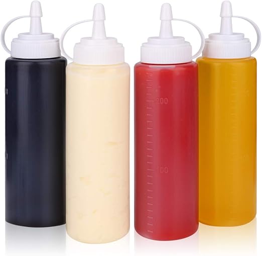 Accmor 4 pack 8 oz Plastic Squeeze Squirt Condiment Bottles