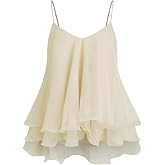 CIDER Womens Y2K Ruffle Hem Knotted Mesh Cami Top | Layered Babydoll Shape Spaghetti Straps Lightweight Going Out Styling