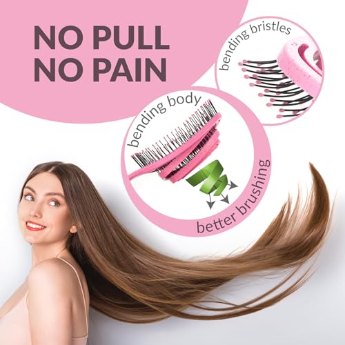 marQus Organic Hair Brush without Pulling with Unique Double Spiral Spring and More Bristles for Optimal Pressure Distribution and Care, Detangling Brush for All Hair Types, Pack of 1, Pink