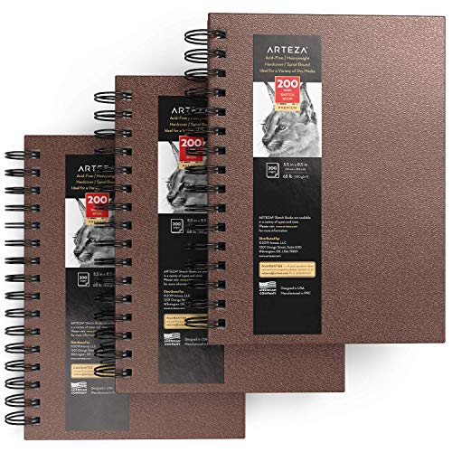 Arteza Sketch Book, 5.5x8.5inch, 3Pack, Brown Drawing Pads, 300