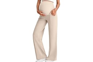 Maternity Pants for Women Over The Belly Yoga Dress Work Pregnancy Pants Stretchy Lounge Wide Leg Trousers with Pockets