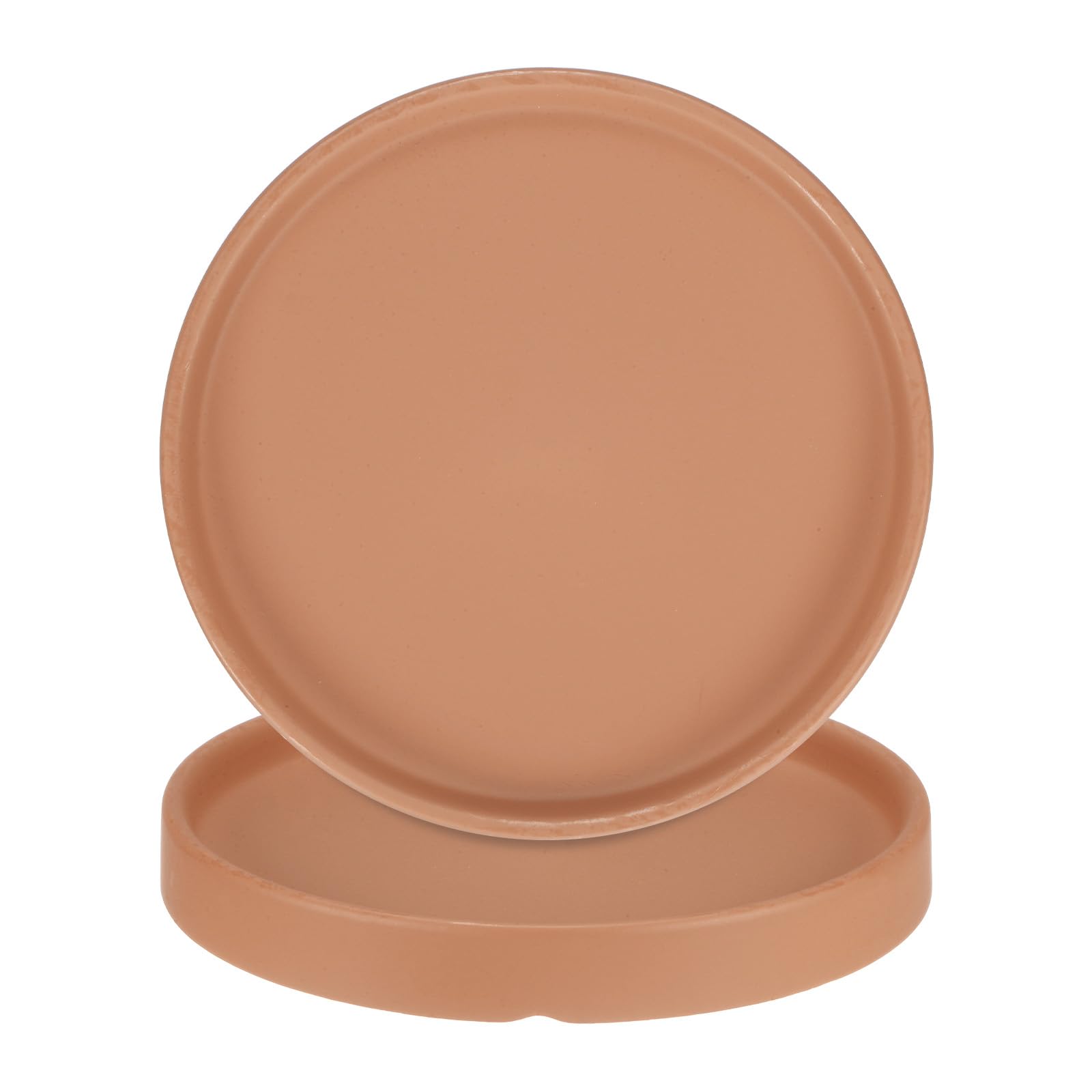 M METERXITY 2-Pack Ceramic Plant Saucer, 6.3 Inch 16cm Plant Water Catcher Tray, Plant Pot Saucers for Indoor/Outdoor Plants/Flower Drainage Drip Water Tray [Round Dark Orange]