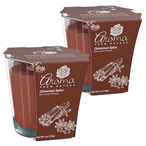 Aroma From Nature Cinnamon Spice 4 oz AireCare Scented Candle – 2 Pack – Aromatherapy Candles – Home Fragrance – Apothecary Glass With Single Wick