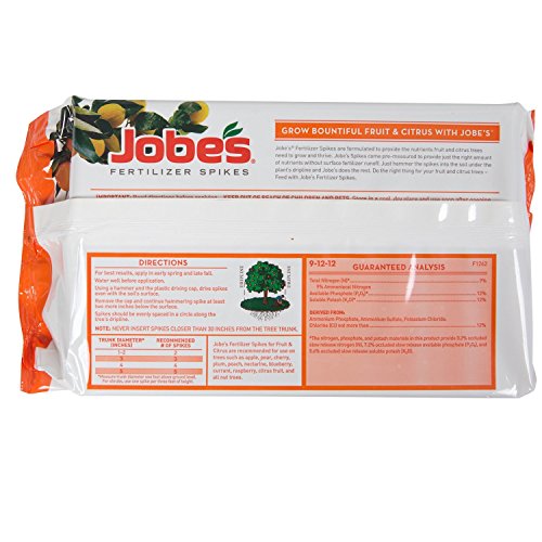 Jobe's Fruit & Citrus Fertilizer Spikes 9-12-12 Time Release Fertilizer for All Fruit Trees, 15 Spikes per Package (.3-Pack)