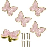 BAOTXHBR 6 pcs Butterfly Shape Knobs Handle Gold Cabinet Knobs Decoration Door Handle Single Hole Handles Cabinet Drawer Dresser Kitchen Wardrobe Furniture Hardware Pulls (Pink)
